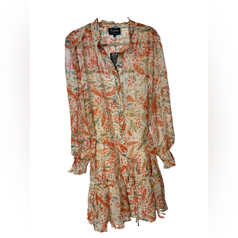 NWT Fate Floral Chiffon Dress - Orange and Cream midi dress 2X 🌹🌺🌸 F Bag - Picture 3 of 5